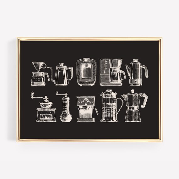Coffee Print, Black Coffee Bar Art Poster