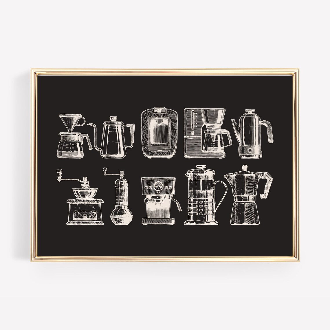 Coffee Print, Black Coffee Bar Art Poster