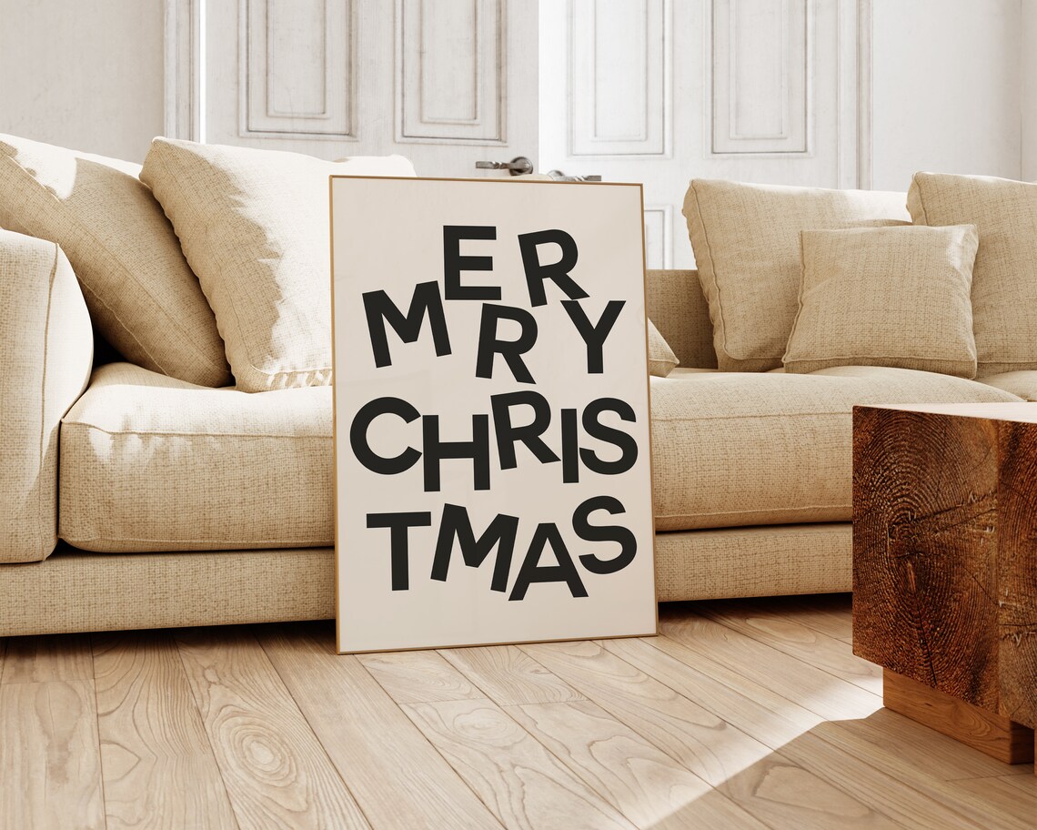 Neutral Christmas Merry Christmas Sign Art Print - Image 2