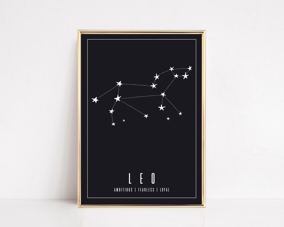 Leo Constellation Black Night Sky Ambitious Fearless Zodiac Poster