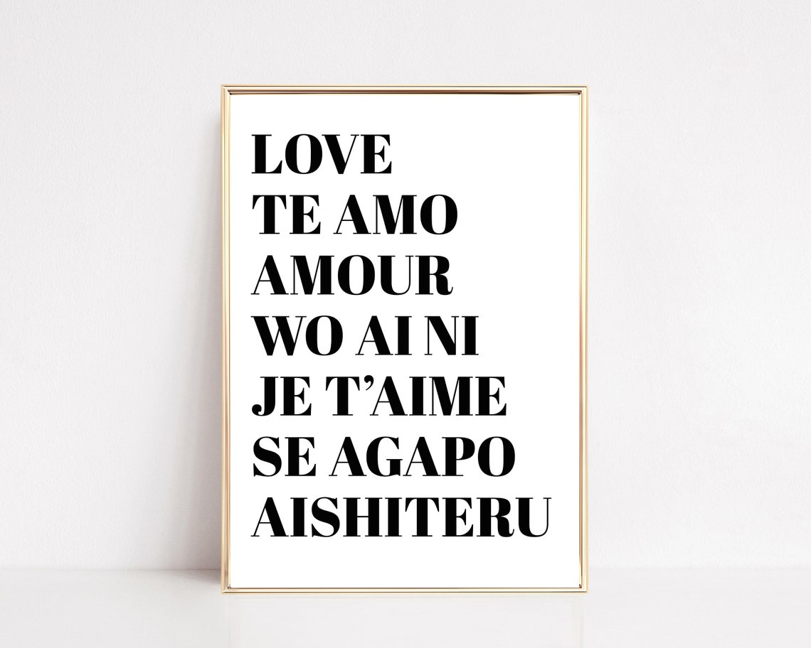 Love In Seven Languages Multilingual Typography Valentine Poster