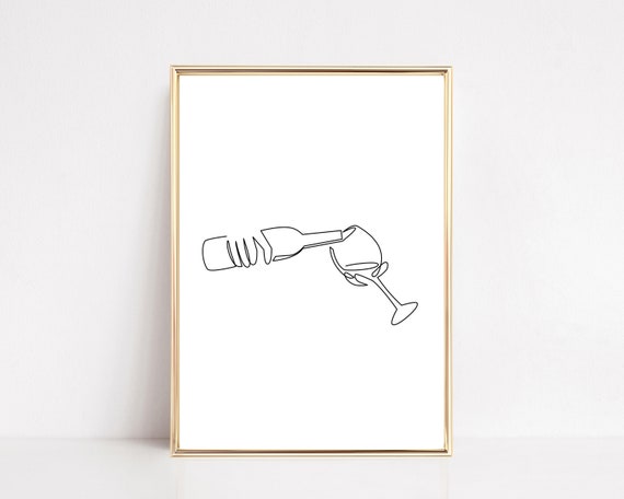 Bar Cart Cheers Wine Line Art Art Print
