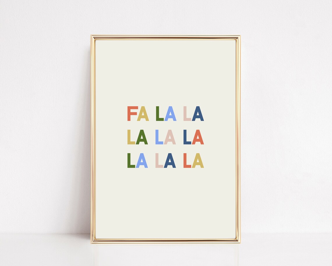 Colorful Fa La La Christmas Carol Typography Holiday Wall Art