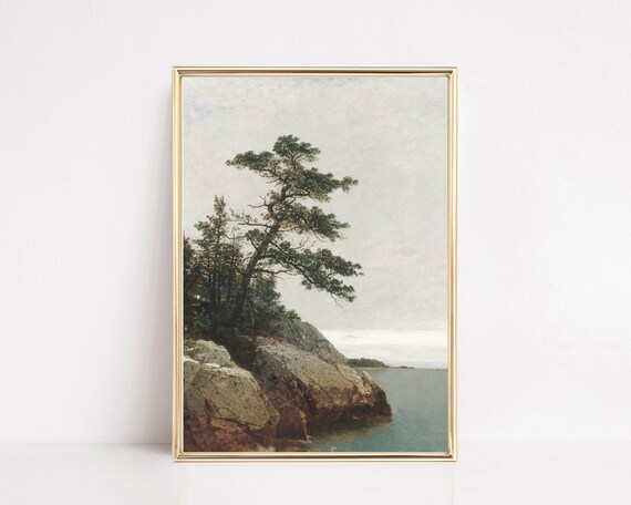 Vintage Lake Painting, Summer Lake House Art Print