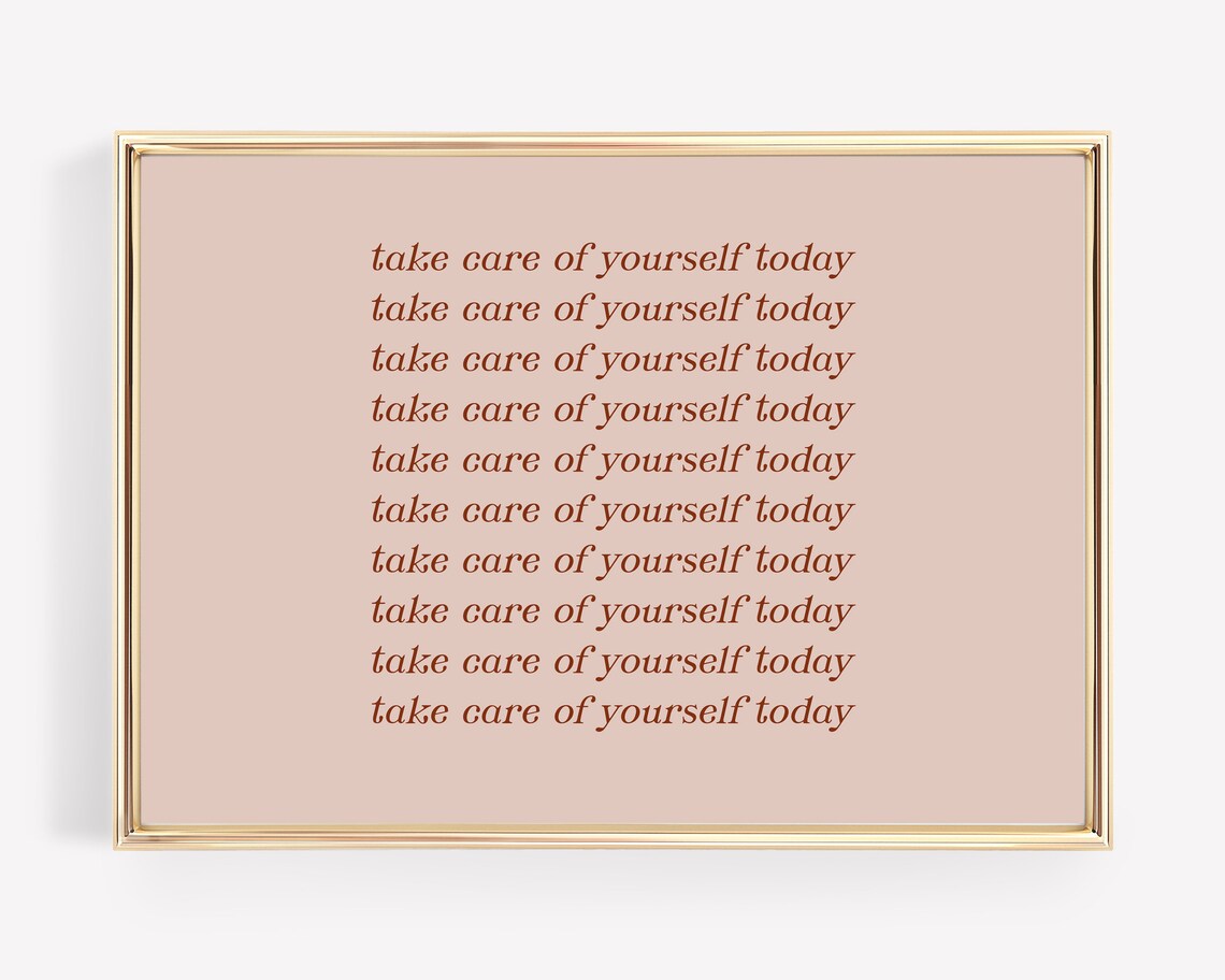 Self Care Typography Quote Art Print, Pink Wall