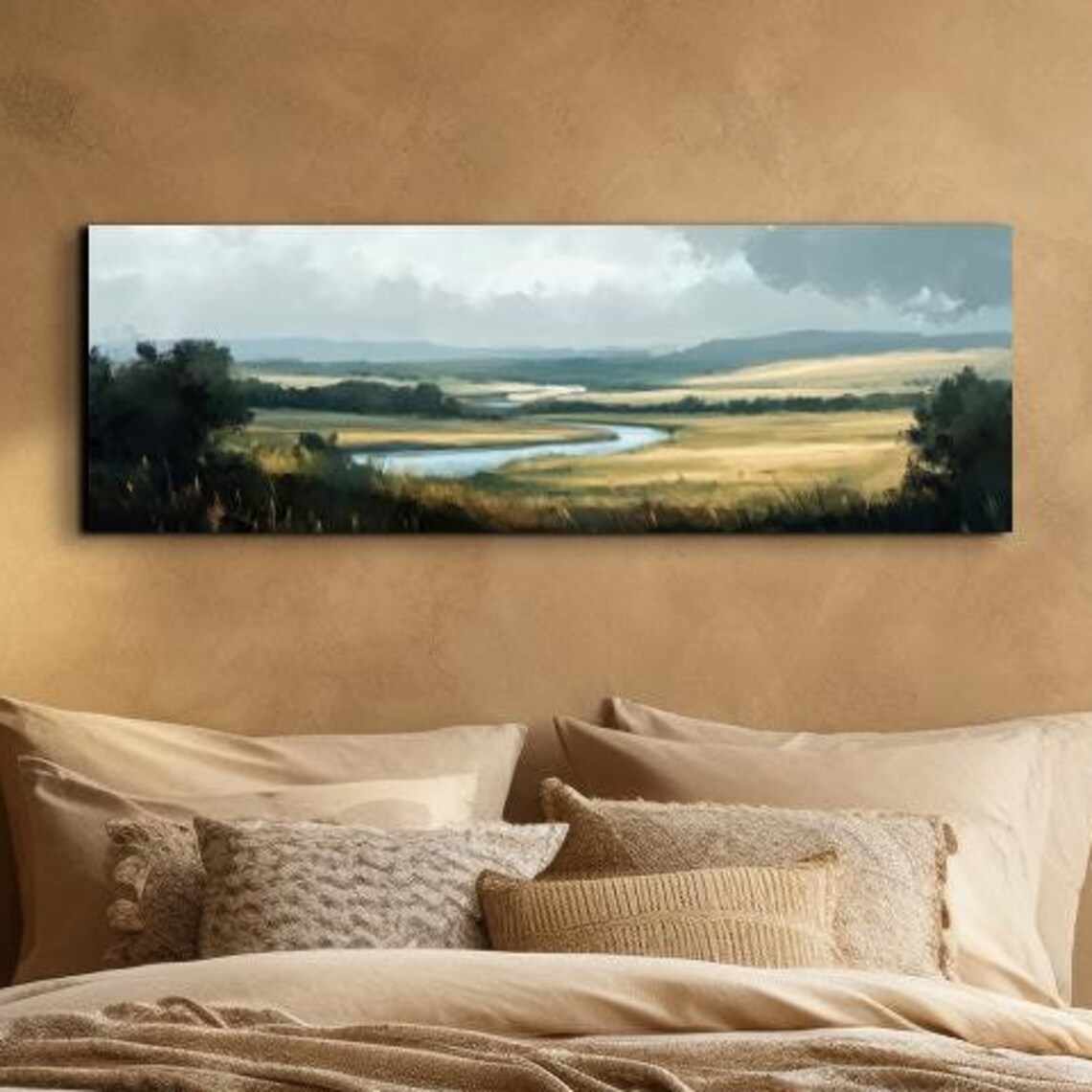 Serene River Landscape, Tranquil Landscape Art