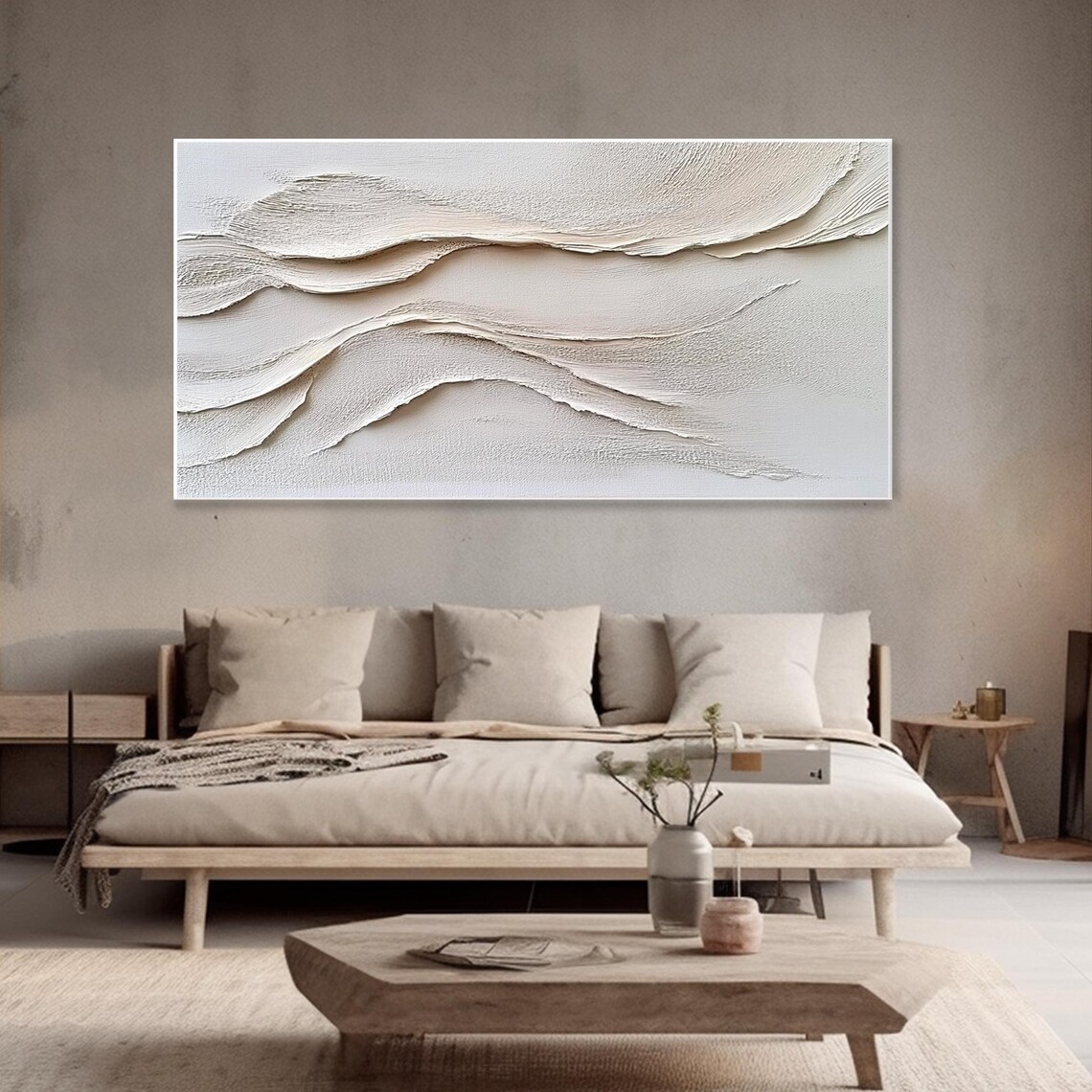 White Textured Ocean Waves Abstract Painting Minimalist Thick Impasto Art Poster