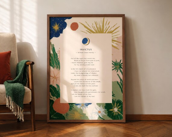 Invictus Poem William Ernest Henley Inspirational Literary Wall Art