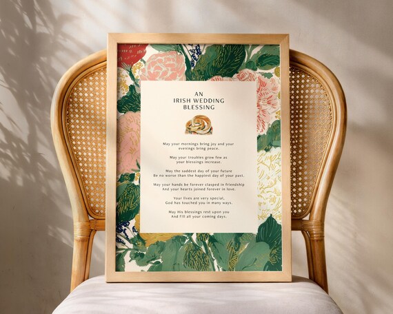 An Irish Wedding Blessing Floral Border Wedding Gift Quote Poster