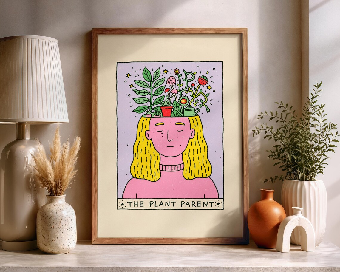The Plant Parent Tarot Style Vintage Houseplant Lover Illustration Poster