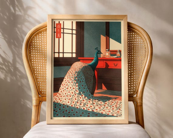 Japanese Peacock Poster Bedroom Print Funny Wall Art Hasui Kawase Hiroaki Takahashi Style Shinhanga