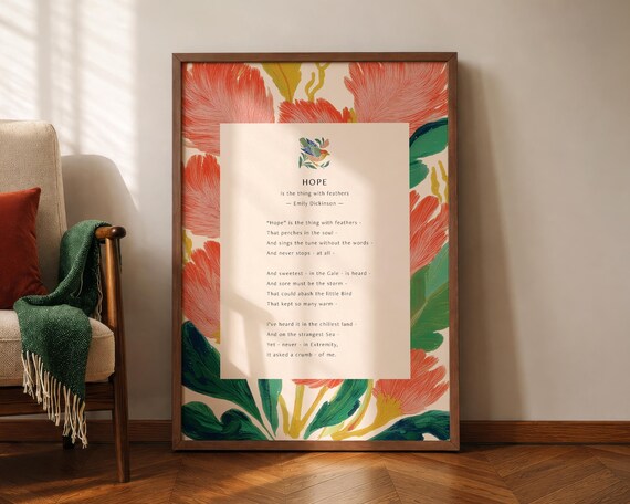 Emily Dickinson Hope Poem Botanical Floral Poetry Poster Art