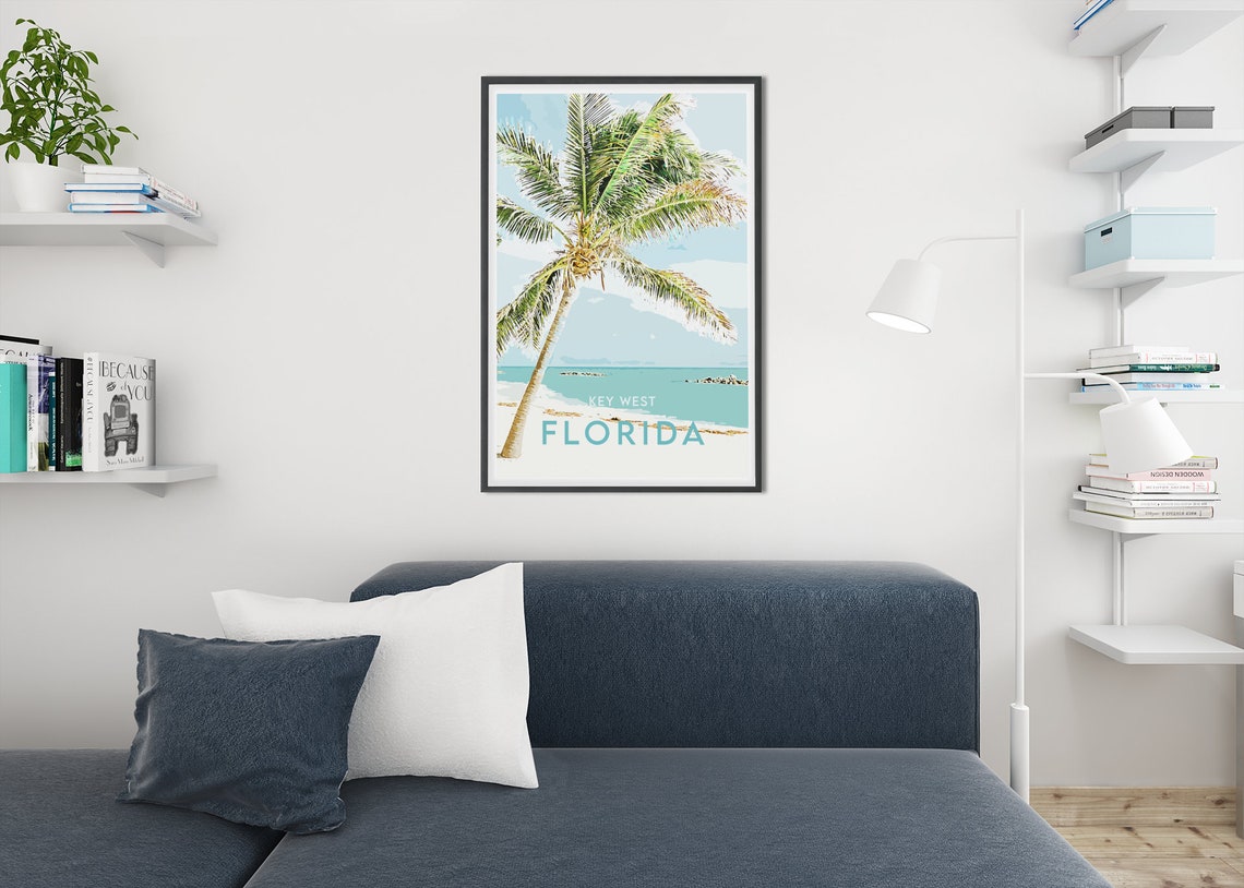 Key West Florida Palm Tree Beach Vintage Travel Style Poster - Image 2