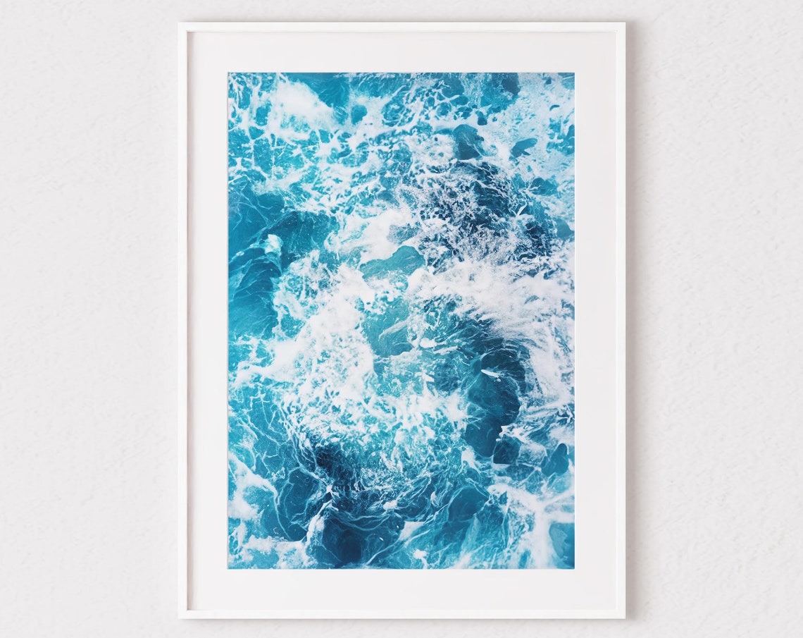 Abstract Turquoise Ocean Water Swirl White Foam Sea Art Poster