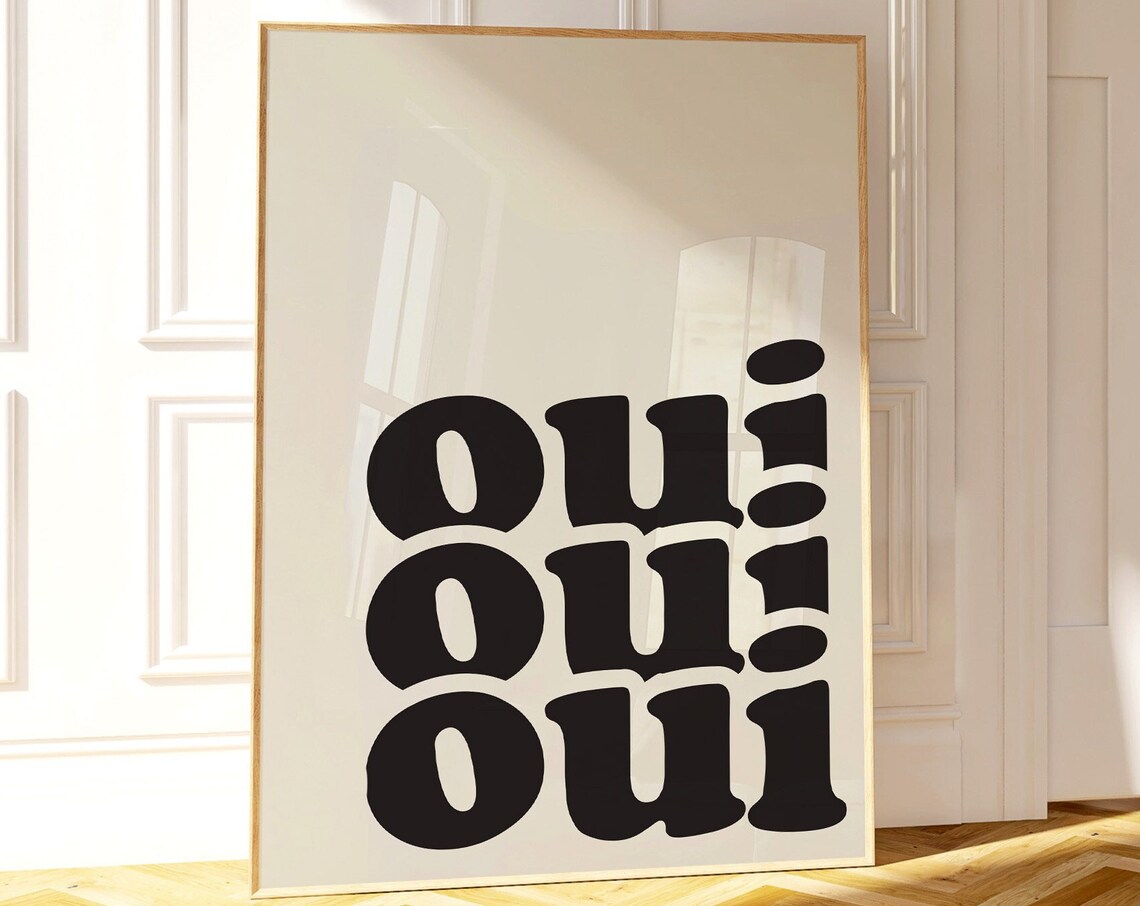 Oui Oui Funny Bathroom Wall Art, Minimalist Print