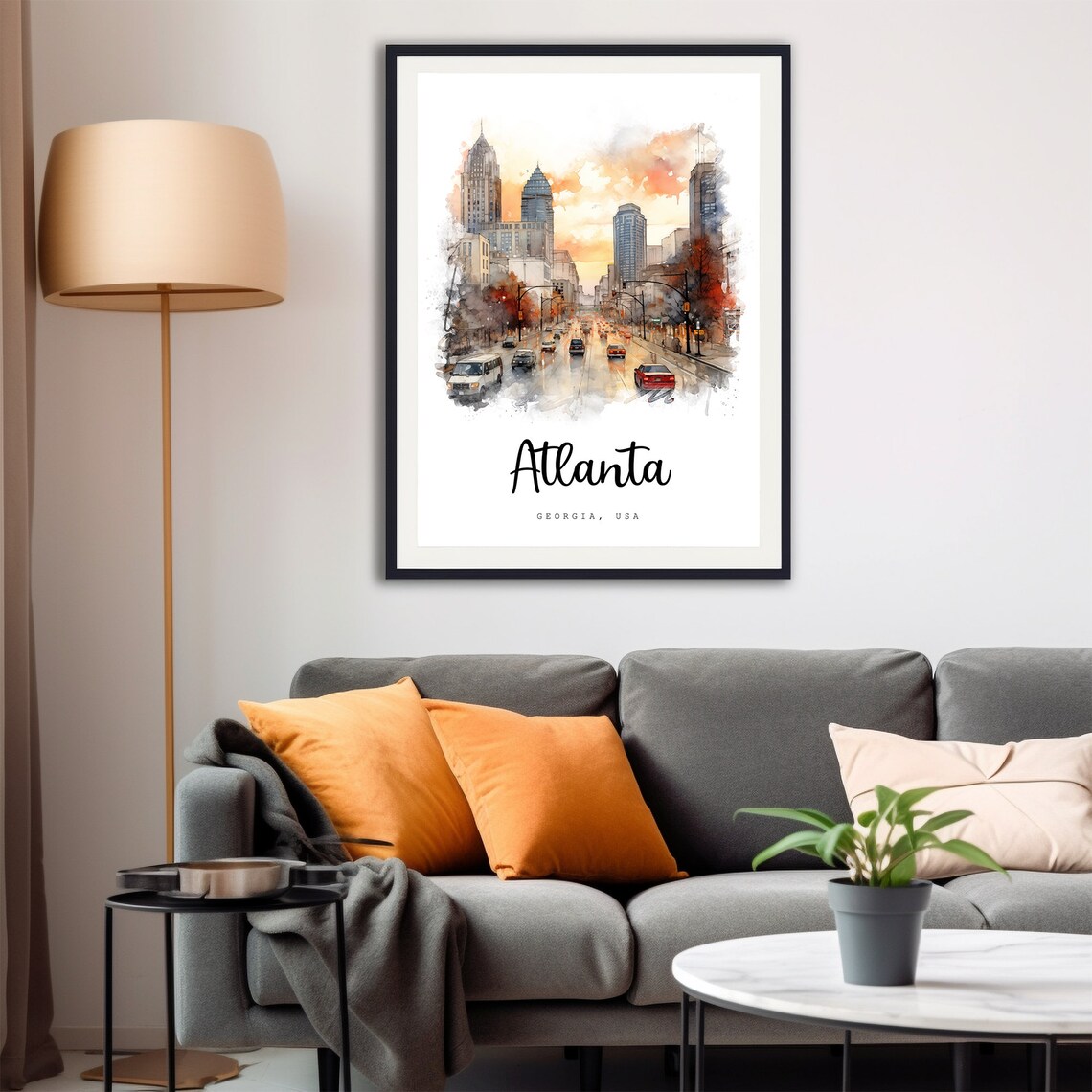 Atlanta Georgia Downtown Skyline Sunset Watercolor Travel Poster - Image 4