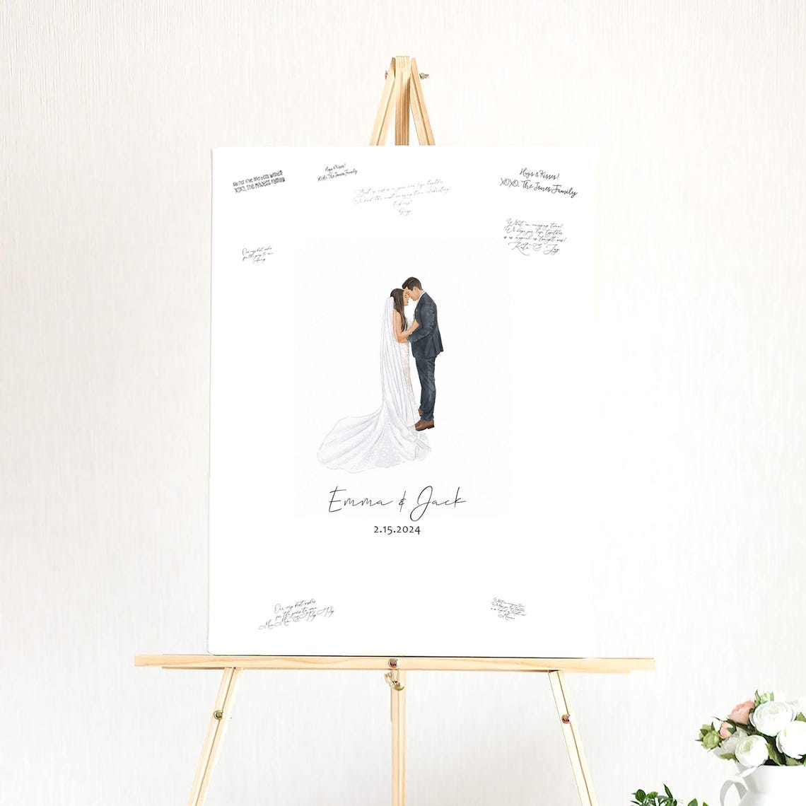Lisa and Robert Wedding Guest Book Custom Watercolor Portrait Poster - Image 4