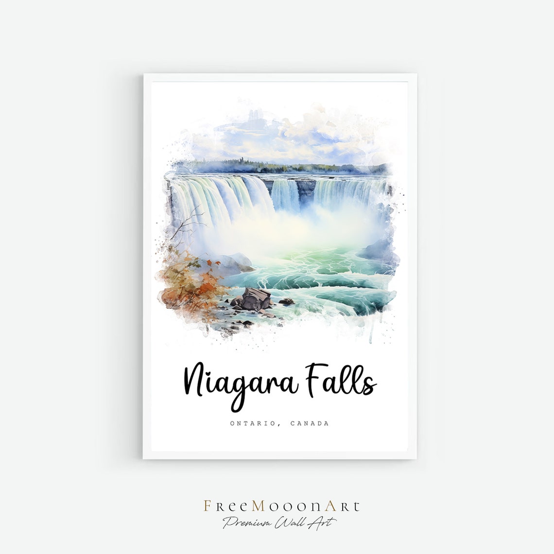 Niagara Falls Ontario Canada Waterfall Mist Watercolor Travel Poster