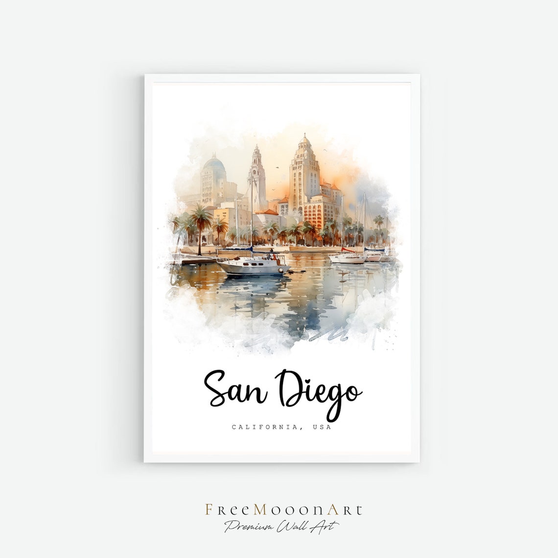 San Diego California Travel Poster San Diego City Print California Wall Art Prints Usa Prints San Diego Watercolour Painting