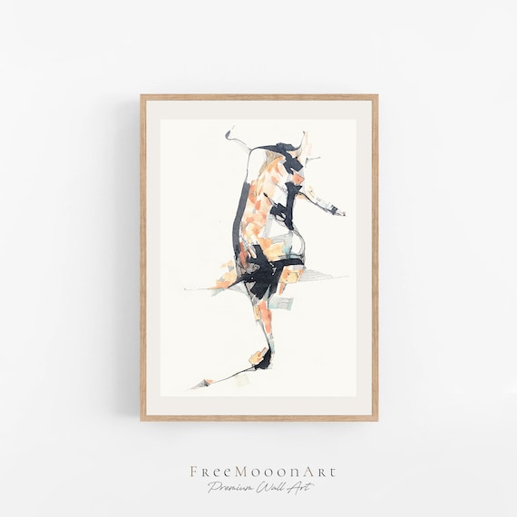 Abstract Standing Figure Black and Orange Ink Wash Painting Poster