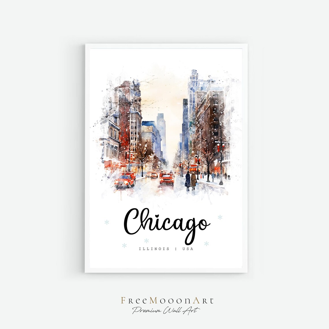 Chicago Illinois Travel Poster Chicago City Print Illinois Wall Art Decor Usa Prints Print Chicago Watercolor Painting