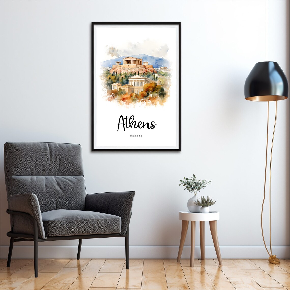 Athens Greece Acropolis Parthenon Watercolor Travel Poster Ruins - Image 4