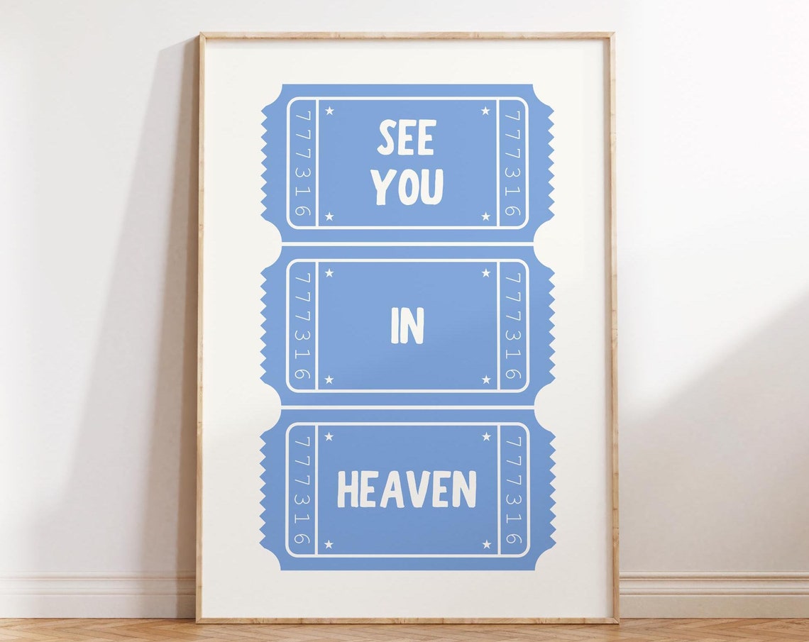 See You In Heaven Blue Ticket Stub Retro Christian Wall Poster