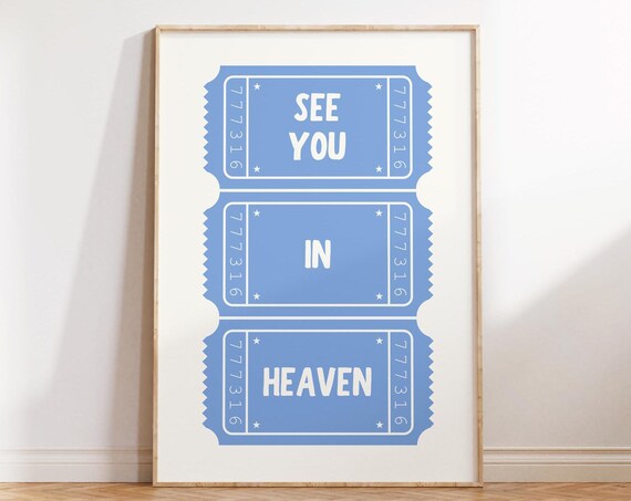 See You In Heaven Blue Ticket Stub Retro Christian Wall Poster