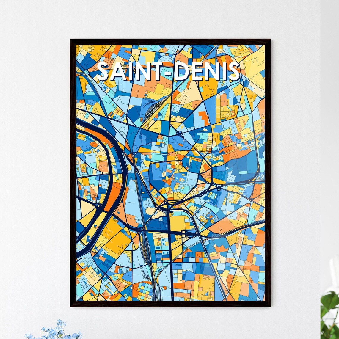 Saint-Denis France Bold Blue Orange City Street Map Art Poster