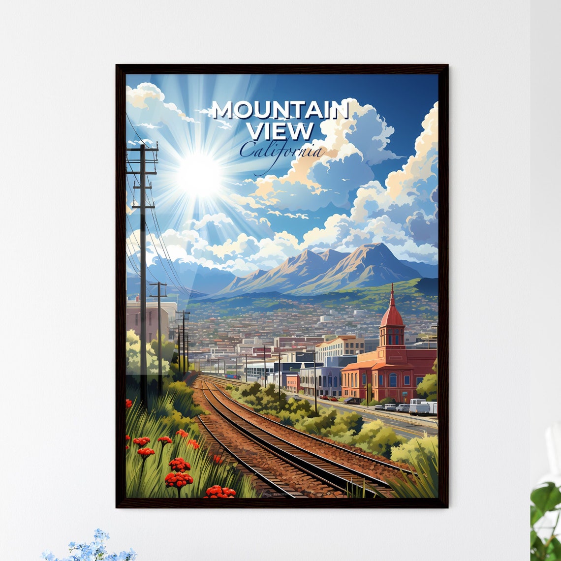Mountain View California Rail Tracks Sunny Valley Travel Poster