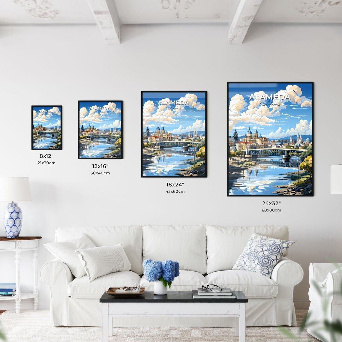 Alameda California River Bridge Domed Buildings Scene Poster - Image 3