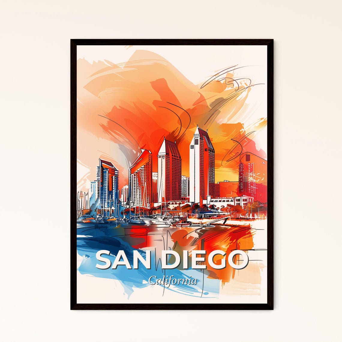 San Diego California Colorful Abstract Harbor Skyline Art Poster
