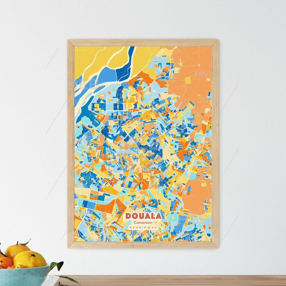 Douala Cameroun City Map Blue Orange Square Art Map Poster Africa - Image 3