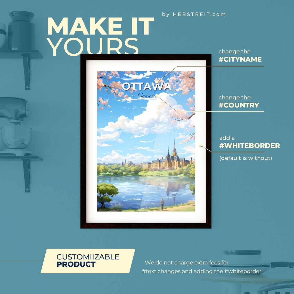 Ottawa Canada Castle Lakeside Cherry Blossom Spring Travel Poster - Image 2