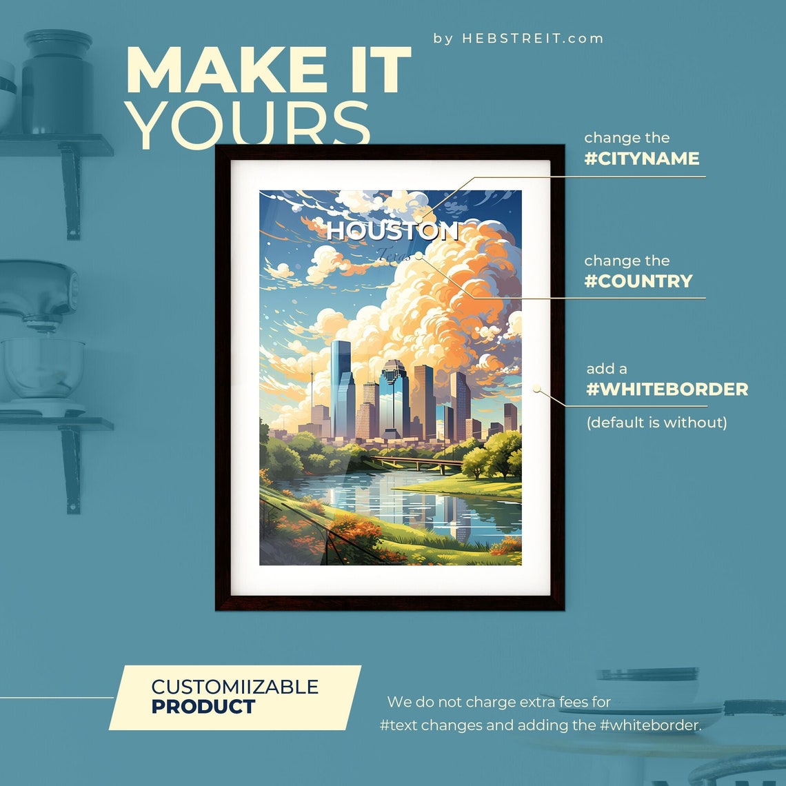Houston Texas Skyline Travel Poster Vibrant Cityscape River Art - Image 2