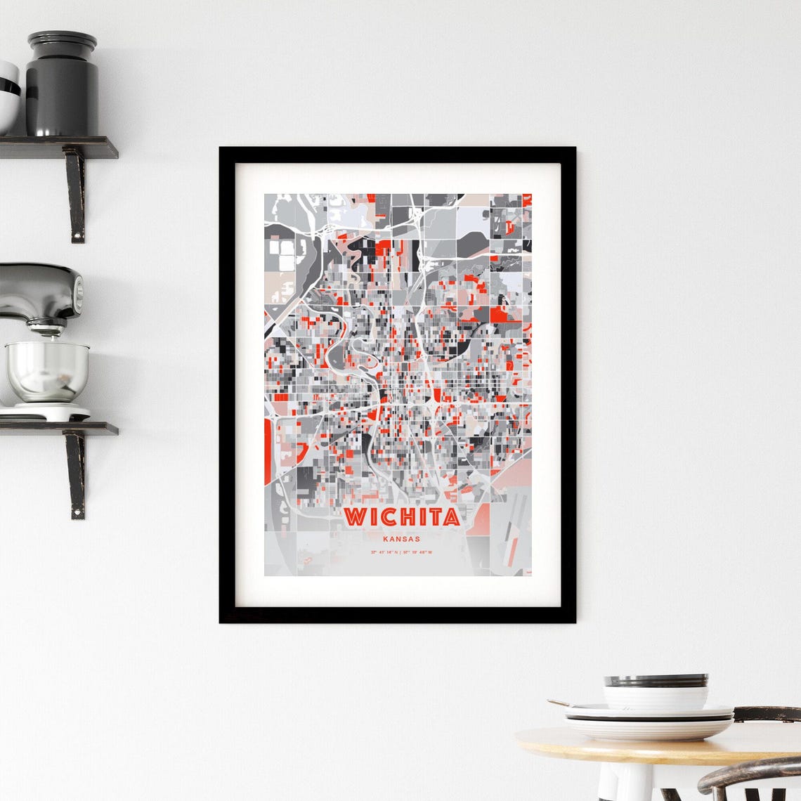 Wichita Kansas Expressive Bold Red City Street Map Artwork Poster - Image 2