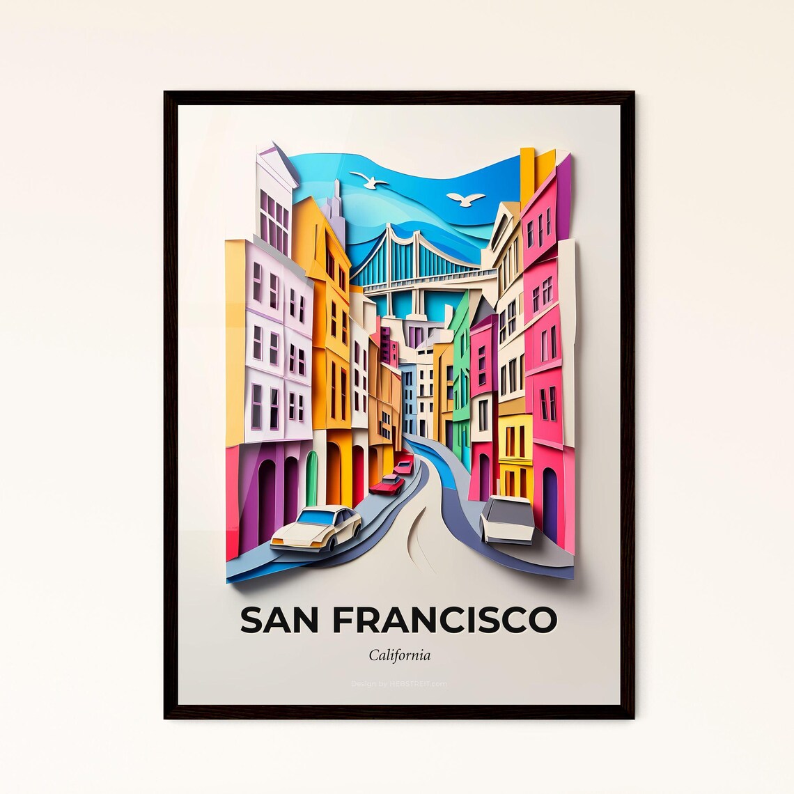 San Francisco California 3D Paper Cut Street Scene Art Poster
