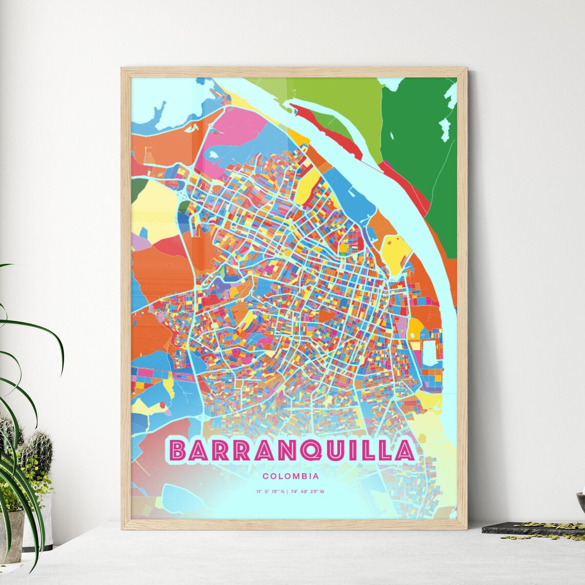 Barranquilla Colombia Crazy Colorful Mosaic City Map Art Poster