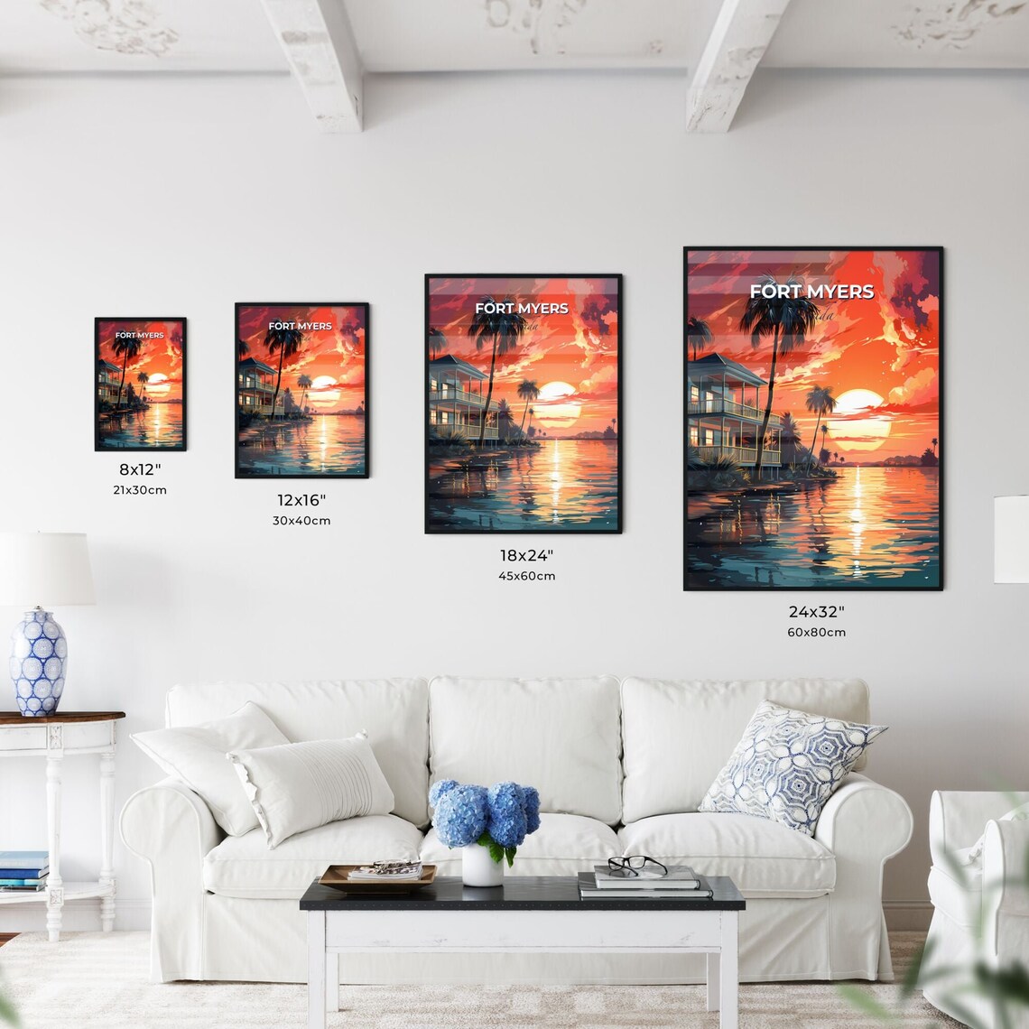 Fort Myers Florida Beach House Palm Trees Sunset Ocean Poster - Image 3