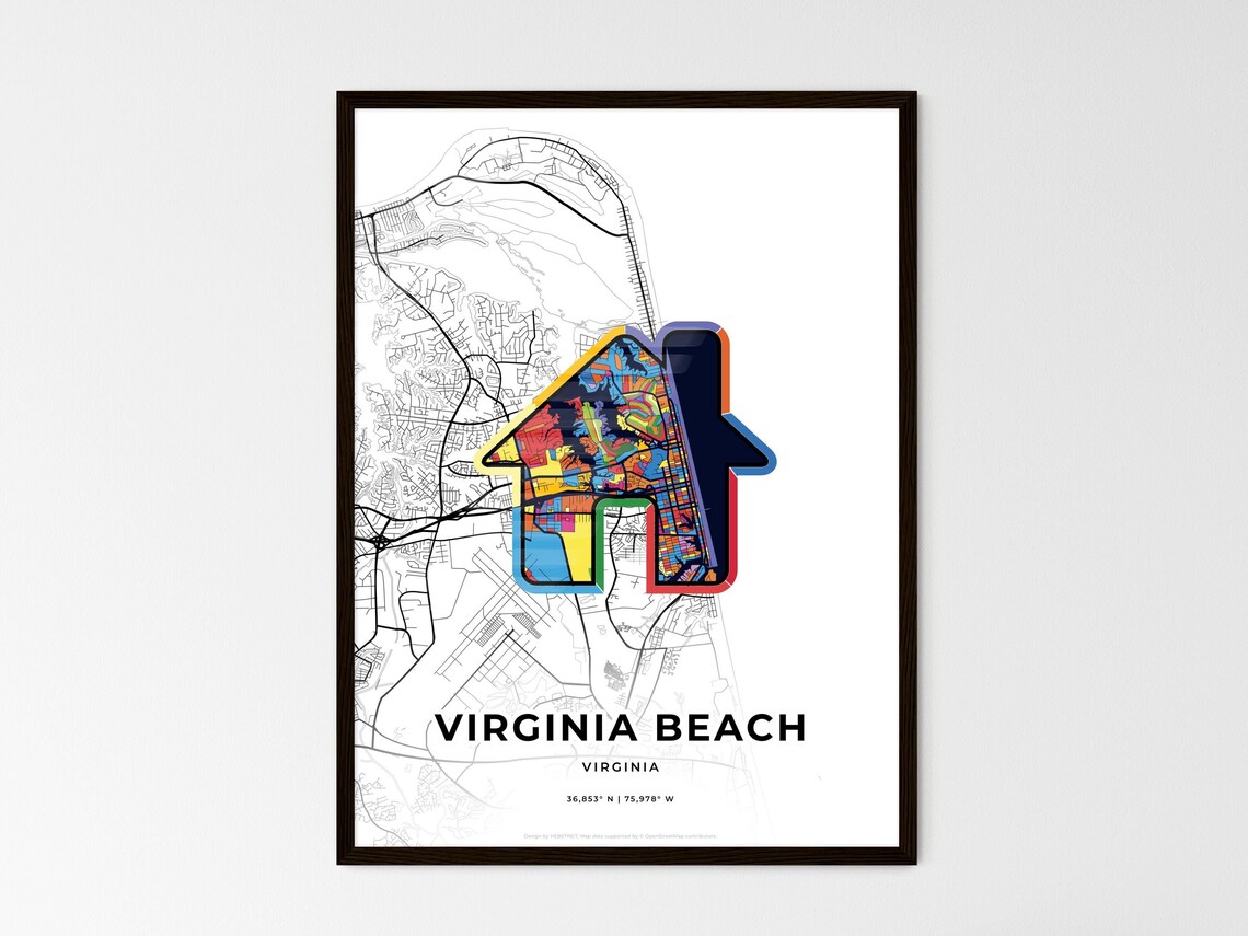 Virginia Beach Virginia Minimal City Map Colorful Heart Icon Art Poster - Image 3