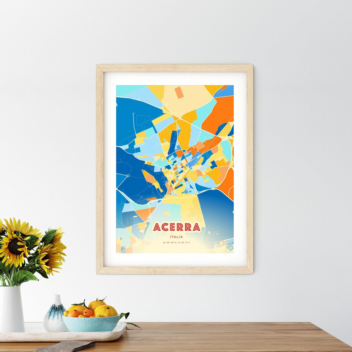 Acerra Italy Modern Colorful Abstract City Map Blue Orange Poster - Image 2