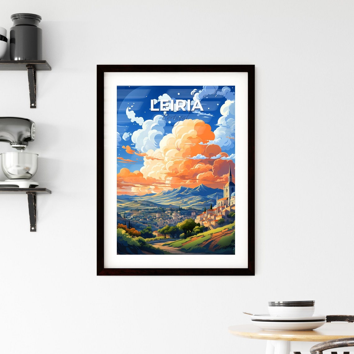 Leiria Portugal Sunset Clouds Church Spire Town View Art Poster - Image 2