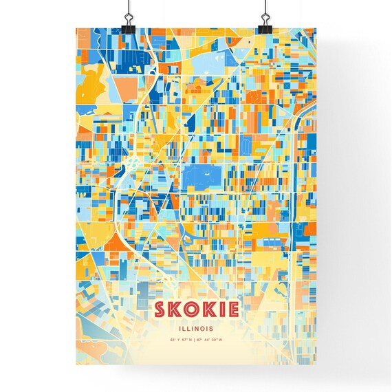 Abstract Skokie Illinois Modern Colorful City Street Map Art Poster