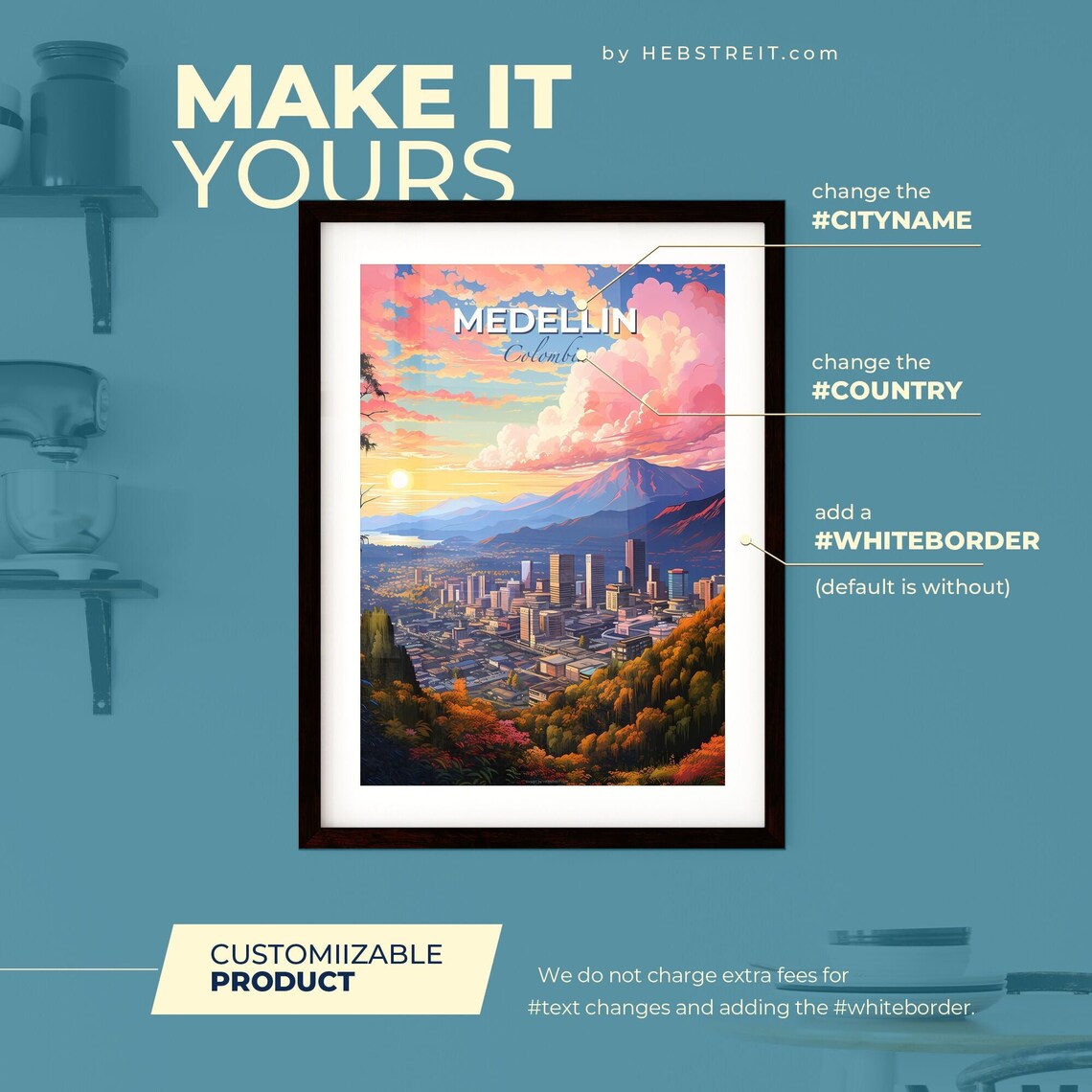 Medellin Colombia Vintage Travel Skyline Cityscape Art Poster - Image 2