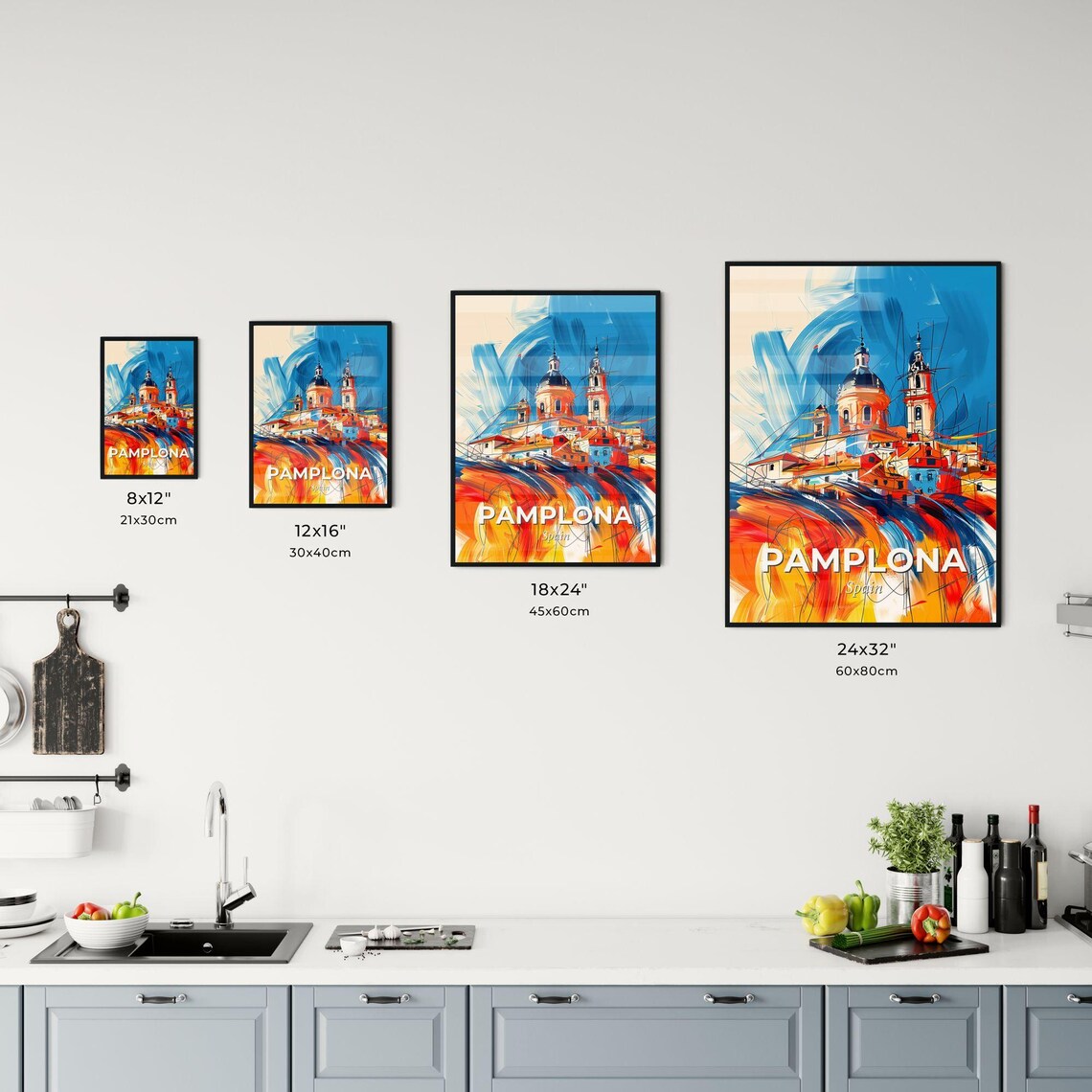 Pamplona Spain Colorful City Painting Abstract Cathedral Poster - Image 3