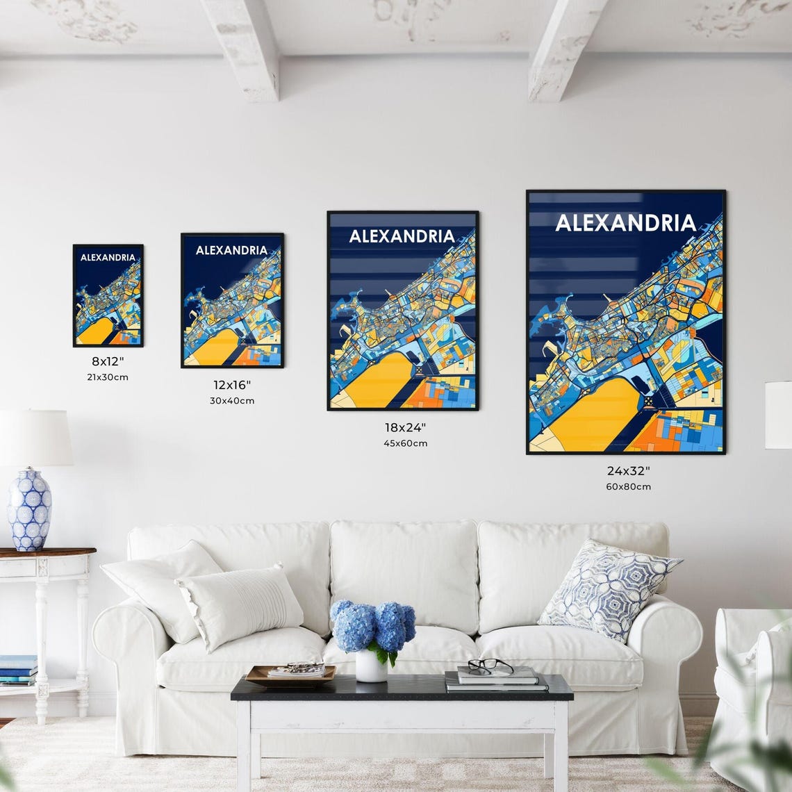 Alexandria Egypt Mediterranean Coast Map Bold Vibrant Art Print - Image 3