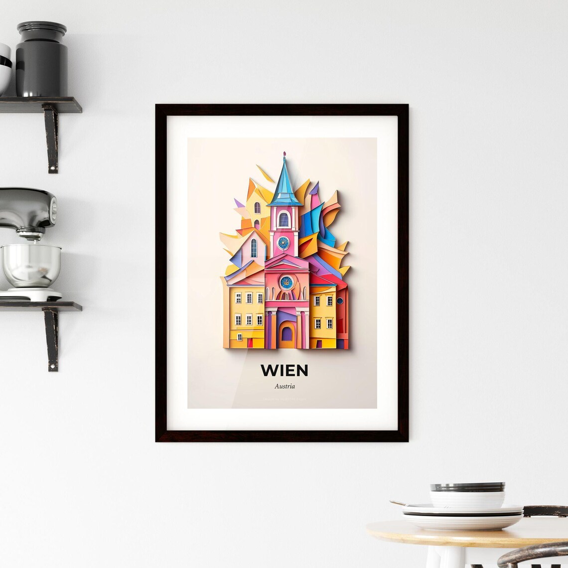 Wien Austria Pink Church Clock Tower Vivid Paper Cut Art Poster - Image 2