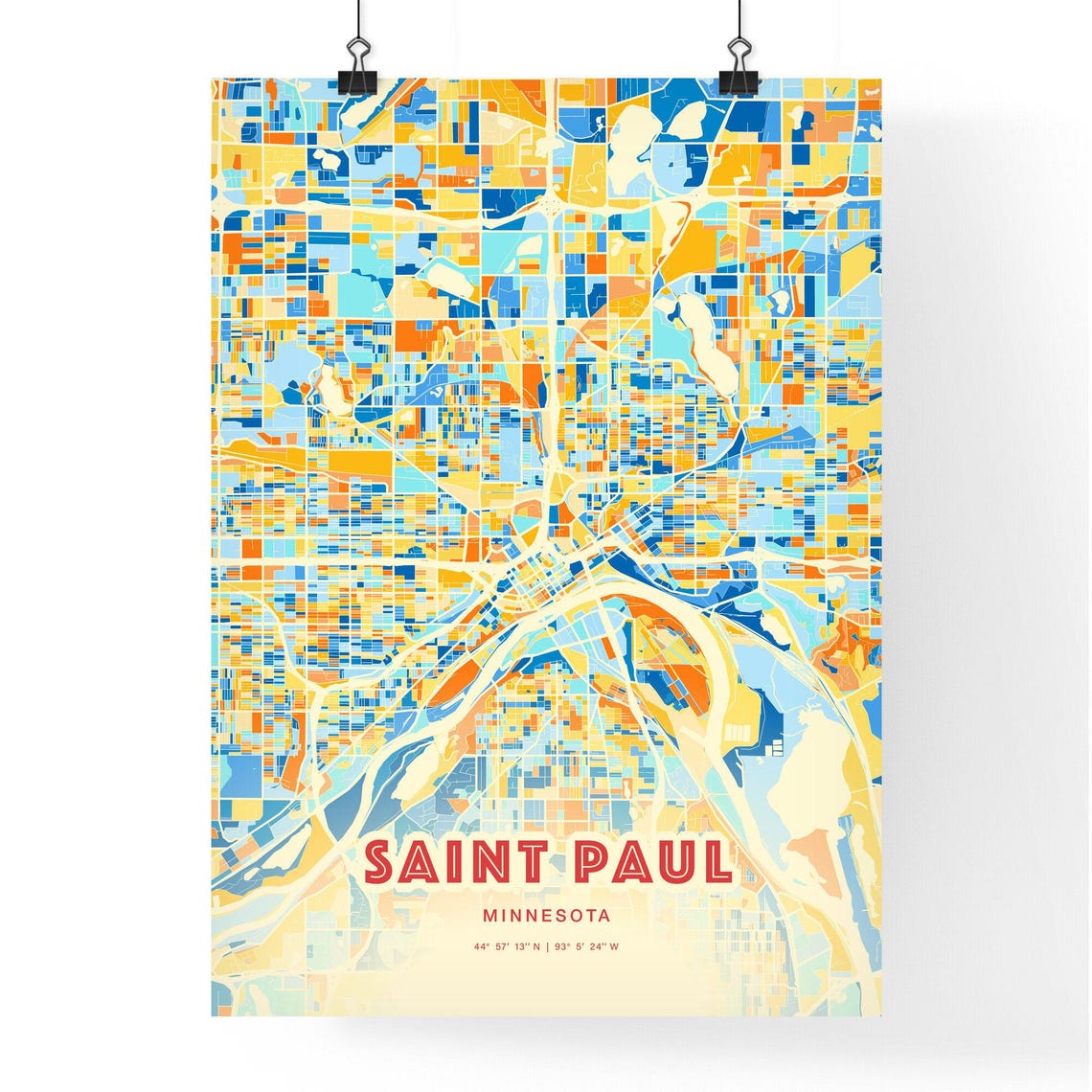 Saint Paul Minnesota Vibrant Blue and Orange City Map Art Poster - Image 3