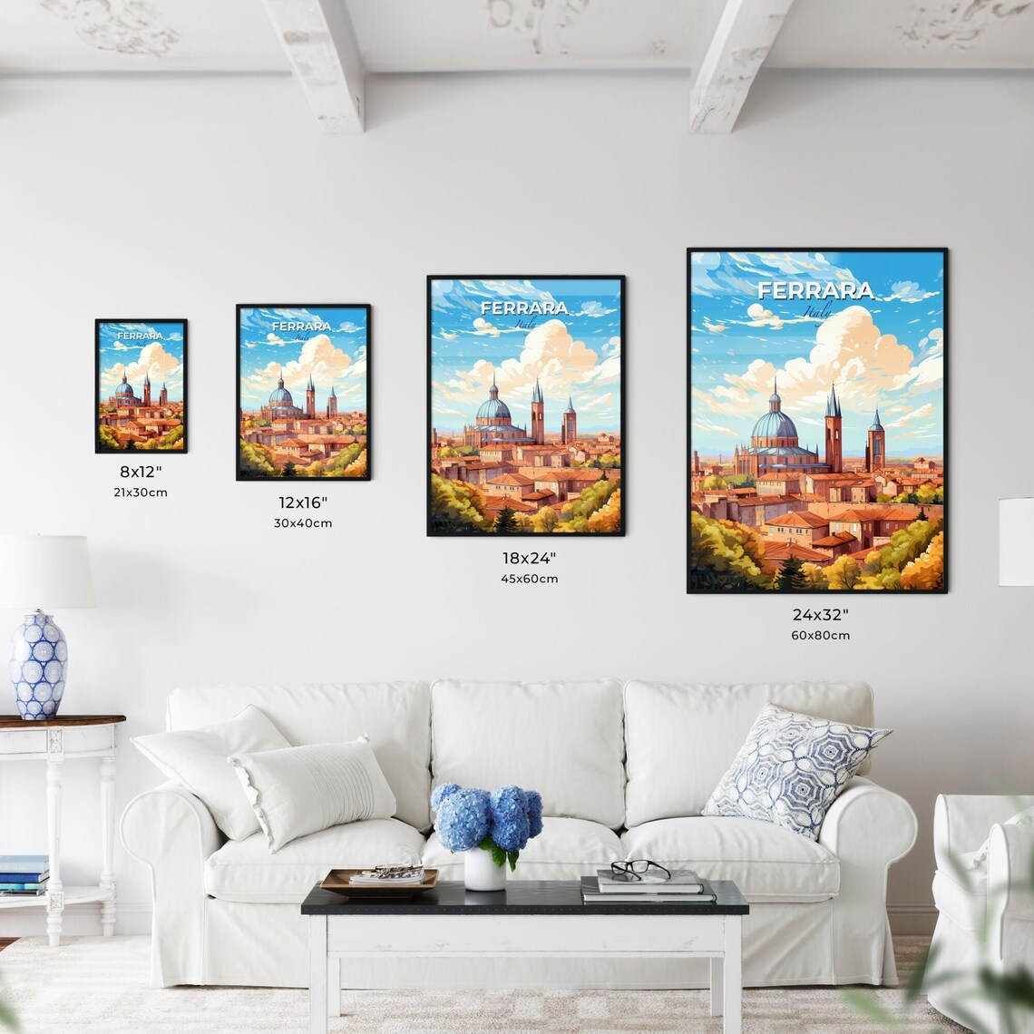 Ferrara Italy Cathedral Dome Red Roofs Colorful Travel Poster - Image 3
