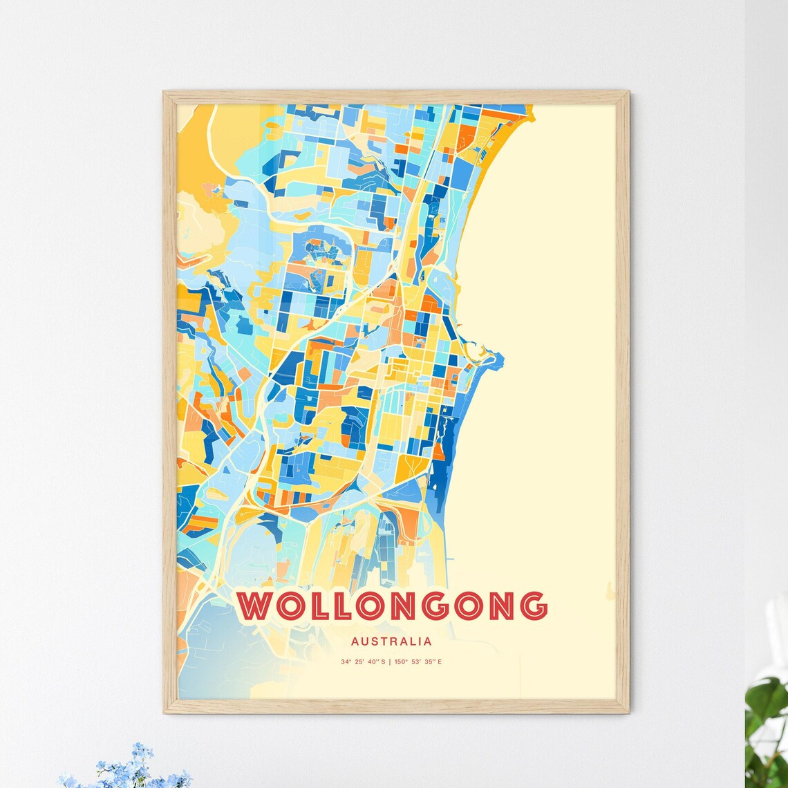 Wollongong Australia Vibrant Blue and Orange City Map Poster